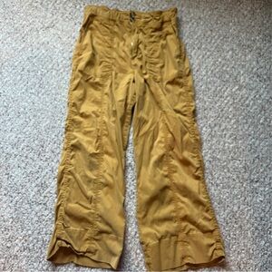 HIGH-WAIST Yellow Brown Wide Leg Ruched PANTS UK 32 Medium 10-12 Women’s Boho